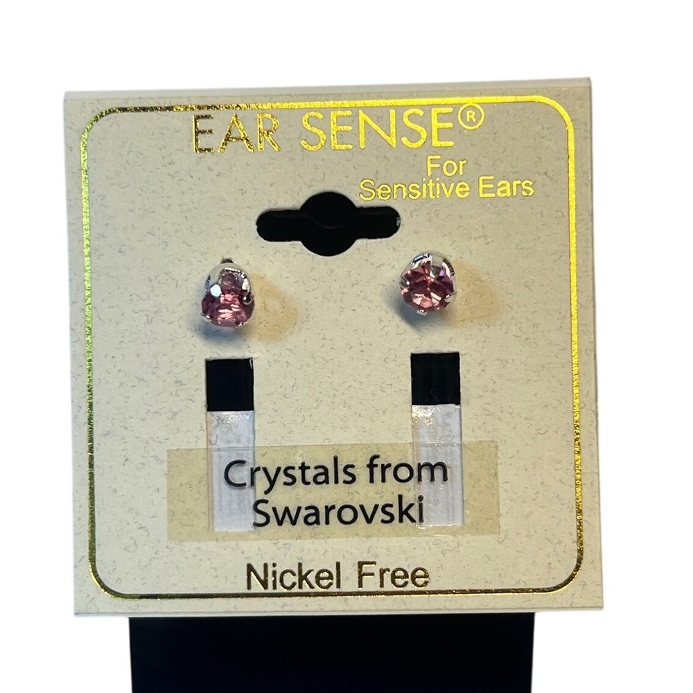 Ear Sense Pink Swarovski Crystal Stud Earrings Nickel Free Coquette Dainty